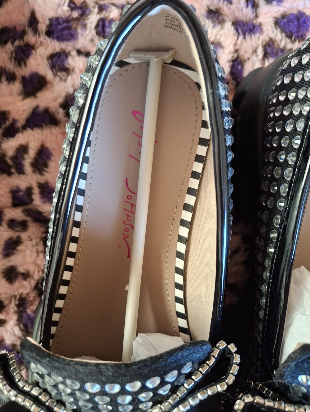 Betsey Johnson vincent Silver 9 Black Embellished Blingy Rhinestone Bow Loafers - Picture 4 of 11